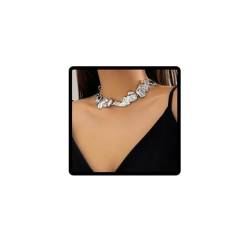 Cubahop Metall Lava Choker Halsketten Armband Ohrringe Unregelmäßige Kragen Halskette Armreif für Frauen und Mädchen (Halskette-Silber) von Cubahop