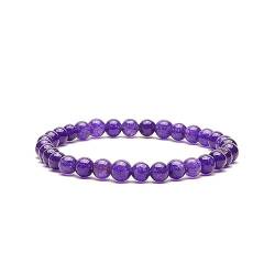 Cubahop Natürliche Perlen Armband 6mm Amethyst Edelstein Stein Armbänder Kristall Armband Perlen Glück Tiger Auge Stein Armreifen Schmuck für Frauen und Mädchen (So lila) von Cubahop