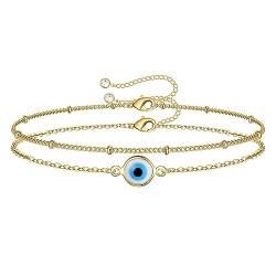 Cubahop Paper Clip Evil Eye Armband Mode Doppelschicht Freundschaft Armbänder Armbänder für Frauen und Mädchen (Gold-A) von Cubahop