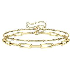 Cubahop Paper Clip Evil Eye Armband Mode Doppelschicht Freundschaft Armbänder Armbänder für Frauen und Mädchen (Gold-B) von Cubahop