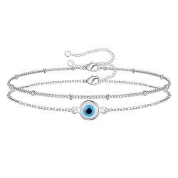 Cubahop Paper Clip Evil Eye Armband Mode Doppelschicht Freundschaft Armbänder Armbänder für Frauen und Mädchen (Silber-A) von Cubahop