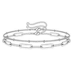 Cubahop Paper Clip Evil Eye Armband Mode Doppelschicht Freundschaft Armbänder Armbänder für Frauen und Mädchen (Silber-B) von Cubahop