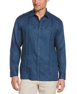 Cubavera Herren Four-Pocket Mini Pintuck Long Sleeve Guayabera Shirt Hemd mit Button-Down-Kragen, Blau (Ensign Blue), Groß von Cubavera