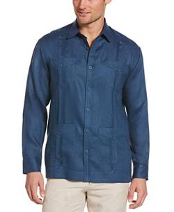 Cubavera Herren Guayabera 100% Leinen mit Vier Taschen, langärmelig, Knopfleiste (Größe S – 5X Big & Tall) Hemd mit Button-Down-Kragen, Blau (Ensign Blue), XL von Cubavera