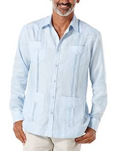 Cubavera Herren Guayabera 100% Leinen mit Vier Taschen, langärmelig, Knopfleiste (Größe S – 5X Big & Tall) Hemd mit Button-Down-Kragen, Cashmere Blue, XX-Large von Cubavera