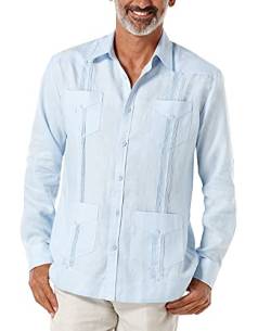 Cubavera Herren Guayabera 100% Leinen mit Vier Taschen, langärmelig, Knopfleiste (Größe S – 5X Big & Tall) Hemd mit Button-Down-Kragen, Cashmere Blue, XXL Gro von Cubavera