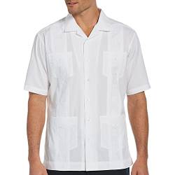 Cubavera Herren Guayabera-Shirt mit Campkragen, Bestickt Hemd, Reines Weiß, XL von Cubavera