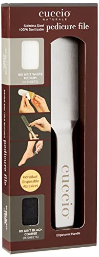 Cuccio Fußfeile, mit ergonomischen Griff, Edelstahl, inkl. 15 Blatt Feilpapier von Cuccio