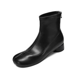 Cuctos Tabi Boots Split Toe Stiefeletten für Frauen Japanische Ninja Schuhe Niedriger Absatz Blockabsatz Booties Kunstleder Stiefel, Schwarz, 40.5 EU von Cuctos