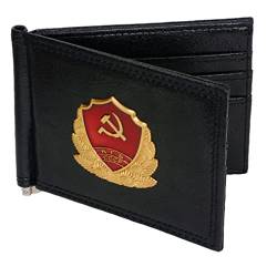 Geldbörse für Karten, Schwarz, aus echtem Leder, 8 Fächer, mit KGB Wappen von Cucuba