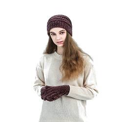 Cuibilyer Damen Winter Einfarbig Warme Strickmütze und Handschuhe Warme Strickwolle Damen Mütze Zubehör Set für Frauen (Burgund) von Cuibilyer