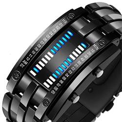 Cuifati Armbanduhren für Herren, Kreative Herren-Binärmatrix, Blaue LED-Digitaluhr, Modeklassiker, Schwarz überzogen, Wasserdicht, Wasserdicht, Hintergrundbeleuchtung, Armbanduhren von Cuifati