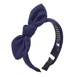 Make-up-Stirnband, einfarbig, gestreift, mit Schleife, gestrickt, Haarband, modisch, for Damen, breites Stirnband, HeadTwine Pink (Color : Navy Blue) von CukYi