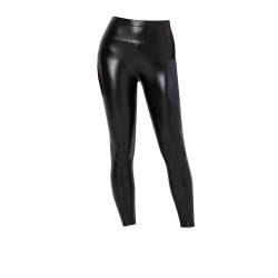 Culiwdn Damen-Leggings aus Kunstleder mit V-Rücken, Scrunch-Po-Lifting, V-Ausschnitt, Taillenform, gerüscht, hocksicher Boyfriend Damenjeans (Black, M) von Culiwdn