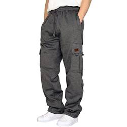 Culiwdn Herren Lang Sporthose Casual Sport Fitness Freizeithose Elastische Taille Gürtel Baumwolle Jogging Sweat Hosen Plus Size Mode Lange Sports Cargo Hosen mit Taschen (GY1-c, XXXXXL) von Culiwdn