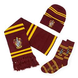 Culture Fly Harry Potter Schal Beanie Socken Premium Knit 3-teiliges Winter Bundle Geschenkset, Rot/Ausflug, einfarbig (Getaway Solids), Einheitsgröße von Culture Fly