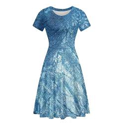 Cumagical Damen Kurzes Brautjungfernkleid Partykleid A Linie fließendes Kleid mit hoher Taille, Blaue Textur., Medium von Cumagical
