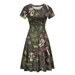 Cumagical Kleid mit hoher Taille, A-Linie, kurzärmelig, kurze Ärmel, Hochzeitsfeierkleider, Pilzblätter, L von Cumagical