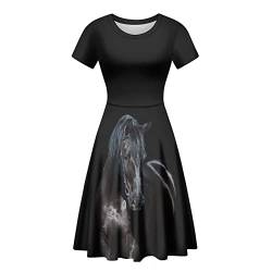 Cumagical Kleid mit hoher Taille, A-Linie, kurzärmelig, kurze Ärmel, Hochzeitsfeierkleider, Schwarzes Pferd, Medium von Cumagical