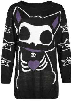 Cupcake Cult Skeleton Cat Jumper Frauen Strickpullover Multicolor XL 100% Polyacrylic Gothic, Rockwear von Cupcake Cult