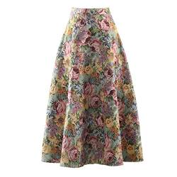 Cupgriade Hohe Taille Blumen Jacquard Langer Vintage Halbbody Rock Frauen Mode Frühling Herbst von Cupgriade