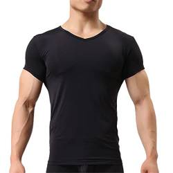 Herren Skinny-Unterhemd/Männliche Eisseide Sheer Kurze Ärmel Basic Shirts Mesh Atmungsaktiv V-Ausschnitt Durchsichtige Unterwäsche von Cupgriade