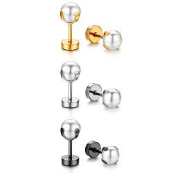 Cupimatch 3 Paare Perlen Ohrringe Set Damen Perlenohrringe Ohrstecker Edelstahl Piercing Ohr Schmuck Mädchen 6mm, Silber Gold Schwarz von Cupimatch