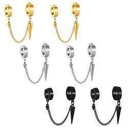 Cupimatch 4 Paare Edelstahl Ohrstecker ohne Ohrloch Tricolor Ohrclips Creolen Piercing Ohrschmuck Ohrringe für Damen und Herren,Schwarz Gold Silber Blau von Cupimatch