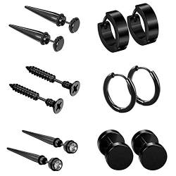 Cupimatch 6 Paare Creolen Ohrringe Ohrstecker Schwarz Herren Damen Edelstahl Schrauben Ohrringe Niet Spike Ohrpiercing Fake Plug Punk Rock Ohrschmuck von Cupimatch