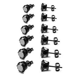 Cupimatch 6 Paare Unisex Ohrringe Set Rund Herren Ohrstecker Edelstahl Zirkonia Damen Piercing Ohr Schmuck 3mm, Schwarz von Cupimatch