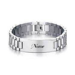 Cupimatch Armband Herren mit Gravur breit, Edelstahl Poliert Gliederarmband Armreif silber Geschenk für Männer Vater Bruder von Cupimatch