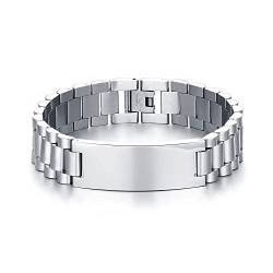 Cupimatch Armband Herren mit Gravur breit, Edelstahl Poliert Gliederarmband Armreif silber Geschenk für Männer Vater Bruder von Cupimatch