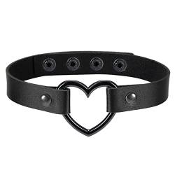 Cupimatch Choker Halskette, feine einfache schwarze herzförmige verstellbare Lederschnur Halskette für Frauen Choker Halsband… von Cupimatch