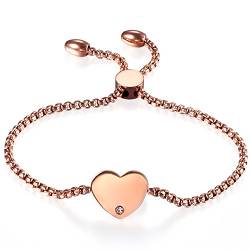 Cupimatch Damen Charm Armband Armreifen Rotgold, Edelstahl Herz Strass Anhänger Armkettchen, rosegold von Cupimatch