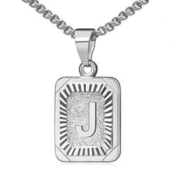 Cupimatch Damen Herren Buchstaben A-Z Halskette, Edelstahl Viereck Form Alphabet Anhänger Halskette Kette mit 56cm Weizenkette für Männer Frauen, Silber Gold (J, Silber) von Cupimatch