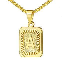 Cupimatch Damen Herren Buchstaben A-Z Halskette, Edelstahl Viereck Form Alphabet Anhänger Halskette Kette mit 56cm Weizenkette für Männer Frauen, Silber Gold von Cupimatch