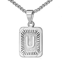 Cupimatch Damen Herren Buchstaben A-Z Halskette, Edelstahl Viereck Form Alphabet Anhänger Halskette Kette mit 56cm Weizenkette für Männer Frauen, Silber Gold von Cupimatch