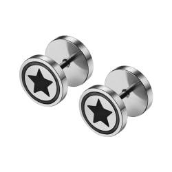 Cupimatch Fake Tunnel Hip Hop Ohrringe - Herren Edelstahl Fake Plugs Earrings Unisex Runde Ohrringe Fake Gauges Hantel Ohrstecker für Männer Frauen, Silber von Cupimatch