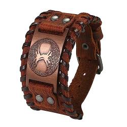 Cupimatch Herren Armband Braun Retro Breites Metall Wikinger Armband Herren PU Leder Armband Punk Style Armbänder Breiter Gürtel Manschette Armreif Rock Wrap für Männer Junge von Cupimatch