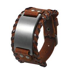 Cupimatch Herren Armband Retro Breites Metall Wikinger Armband Herren PU Leder Armband Punk Style Armbänder Breiter Gürtel Manschette Armreif Rock Wrap Geschenke für Männer Junge Braun von Cupimatch