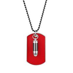 Cupimatch Herren Biker Halskette Militärischen Patronenhülse Gewehrkugel Erkennungsmarken Armee Stil Dog Tag Anhänger mit 70cm Kugel Kette Rot von Cupimatch