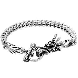 Cupimatch Herren Edelstahl Armband, Drachen Kopf Ring Breite Fahrradkette Biker Motorradkette Hochglanz Poliert Rock Kette Königskette Panzerkette Armreif, silber schwarz von Cupimatch