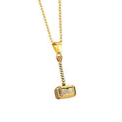 Cupimatch Herren Edelstahl Halskette, Thor Hammer Anhänger Hochglanz Poliert mit 55cm Kette, Gold von Cupimatch