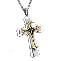 Cupimatch Herren Edelstahl Kreuz Anhänger, Halskette mit 55cm Halsband Männer Halsschmuck, silber gold von Cupimatch