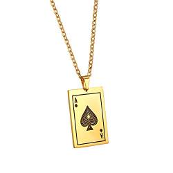 Cupimatch Herren Edelstahl Pik Ass Poker Spielkarte Anhänger Halskette 55cm Kette Gold Geschenk für Männer Freund von Cupimatch