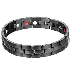 Cupimatch Herren Gesundheitsarmband, 12mm Magnet Therapie Edelstahl Armband Armreif, 2 Magnete rot weiss in Link, mit Klappschließe, schwarz von Cupimatch