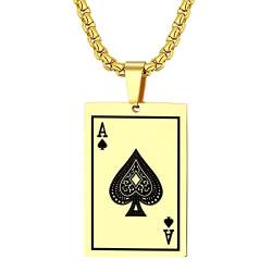 Cupimatch Herren Halskette Edelstahl Pik Ass Poker Spielkarte Anhänger Halskette 55cm Kette Gold Silber Geschenk für Männer Freund von Cupimatch