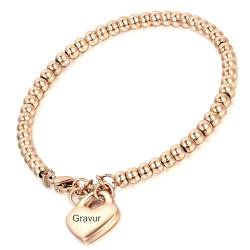 Cupimatch Herz Armband Damen mit Gravur, Edelstahl Charmsarmband Kugel Armkette Perlenarmband silber rosegold Geschenk für Mädchen von Cupimatch