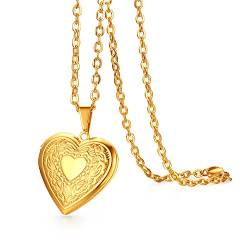 Cupimatch Herz Medaillon zum Öffnen für Bilder Foto Anhänger mit Gravur LOVE YOU Kette Damen Amulett Halskette mit 45cm Kette, Gold von Cupimatch