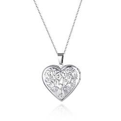 Cupimatch Herz Medaillon zum Öffnen für Bilder Foto Anhänger mit Gravur LOVE YOU Kette Damen Lebensbaum Amulett Halskette mit 45cm Kette, Silber von Cupimatch